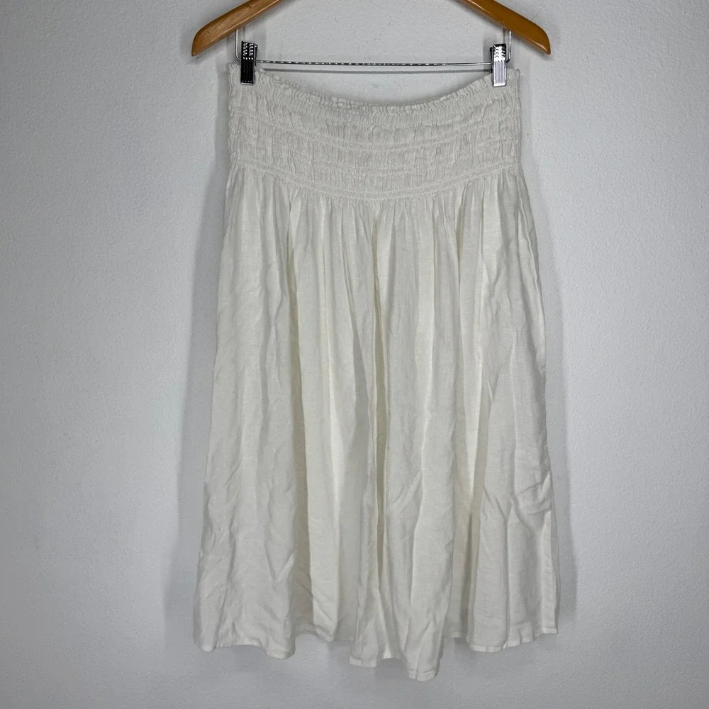 Michael Kors White Linen Blend Smocked Waist Flared Skirt Womens Size M Coastal